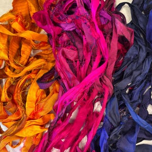 Scrap bag of sari silk-1 1/2 oz bag of recycled sari silk bag 381