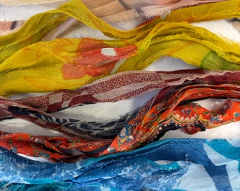 10 yds Print Chiffon Sari Silk Ribbon Bag 8 Recycled Sari Silk Ribbon
