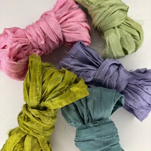 10 yds French Garden Sari Silk Ribbon Jelly Roll-Recycled Sari Silk Ribbon 5 color pack 2 yards each 10 yards total image 5