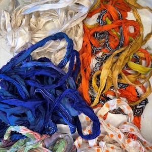 Scrap bag of sari silk- 1 1/2 oz bag of recycled sari silk bag 103