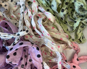 Scrap bag of sari silk- 1 1/2 oz bag of recycled sari silk bag 94