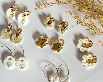 White & Gold Earrings - Interchangeable Tassels - Boho White & Gold Jewelry - Interchangeable Hoops - Handmade Floral Charm