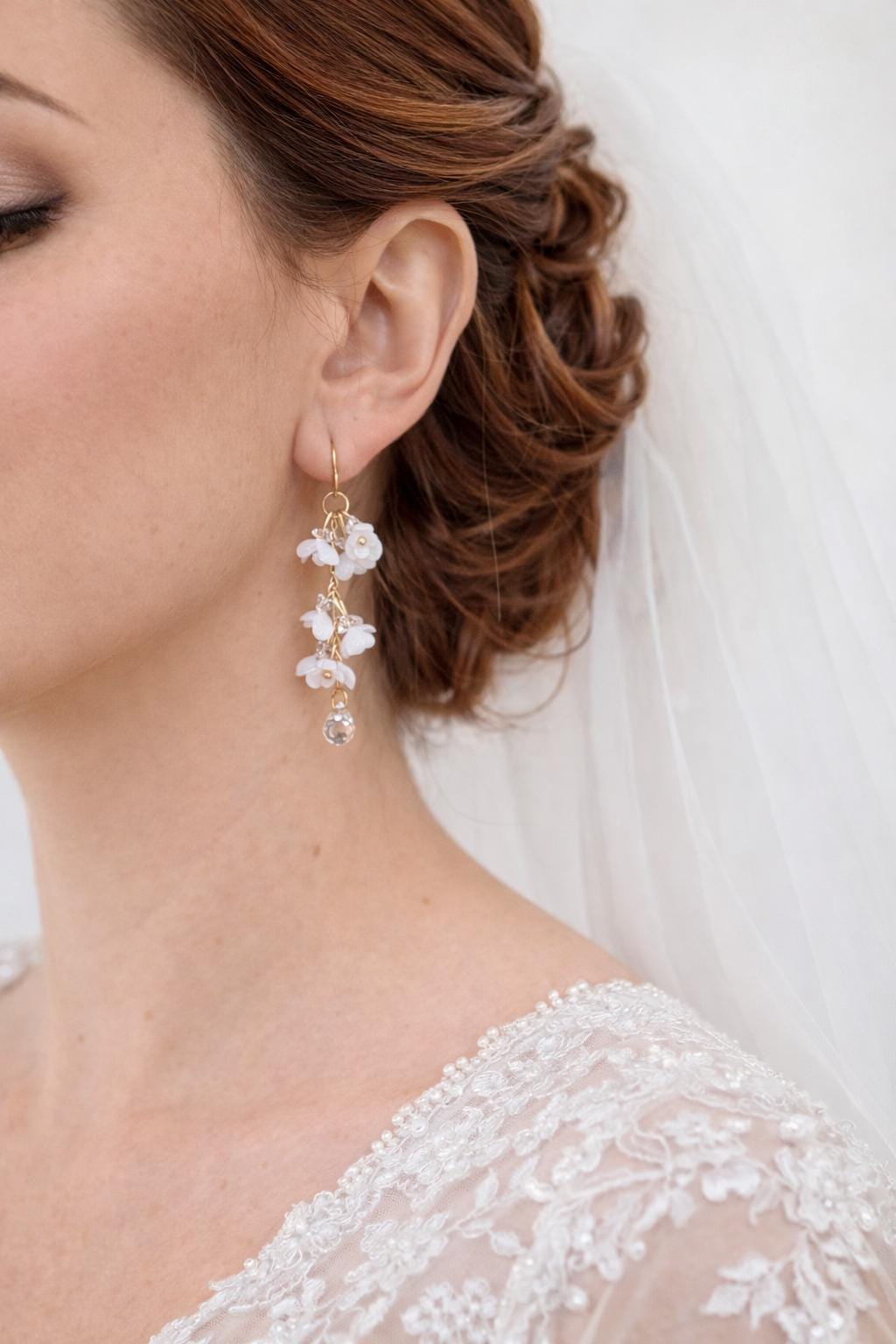 Boucles D'oreilles Fantaisie Blanc/crème/violet Avec Perles - Neuf Avec étiquettes, Parfait Pour Mariage