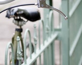 Photo of Bicycle Beside Mint Green Wrought Iron Spindled Fence - Fine Art Photo entitled Gentle Ride -  8 X 10
