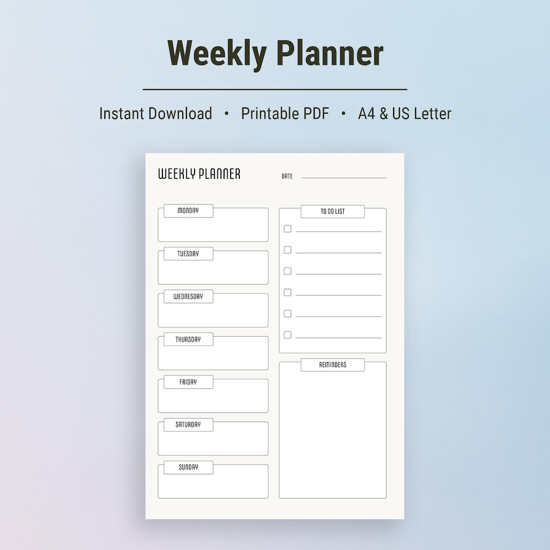 Minimalist Weekly Planner Printable: A4, US Letter (PDF Download) - Etsy
