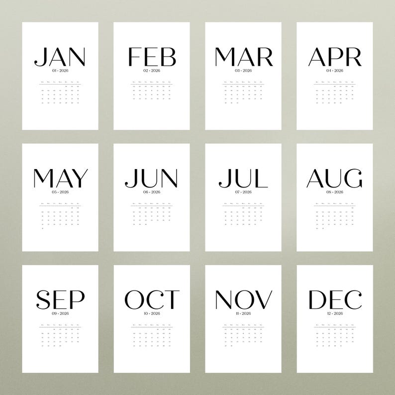 Printable Monthly Calendar for 2026 | Instant Download | Size DIN A3 ...