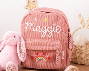 Personalized Corduroy Toddler Backpack: Custom Embroidered Preschool Bag