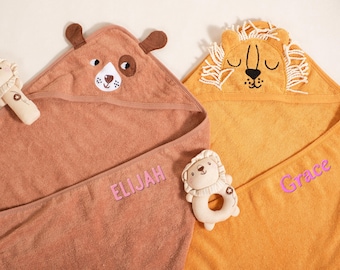 Toalha de banho com capuz personalizada para bebê: manta de banho de algodão bordada