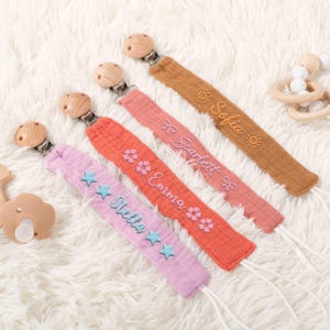 Personalized Monogram Pacifier Clip / Embroidered Name Accent / Custom Boho Baby Holder / Bespoke Baby Shower Gift