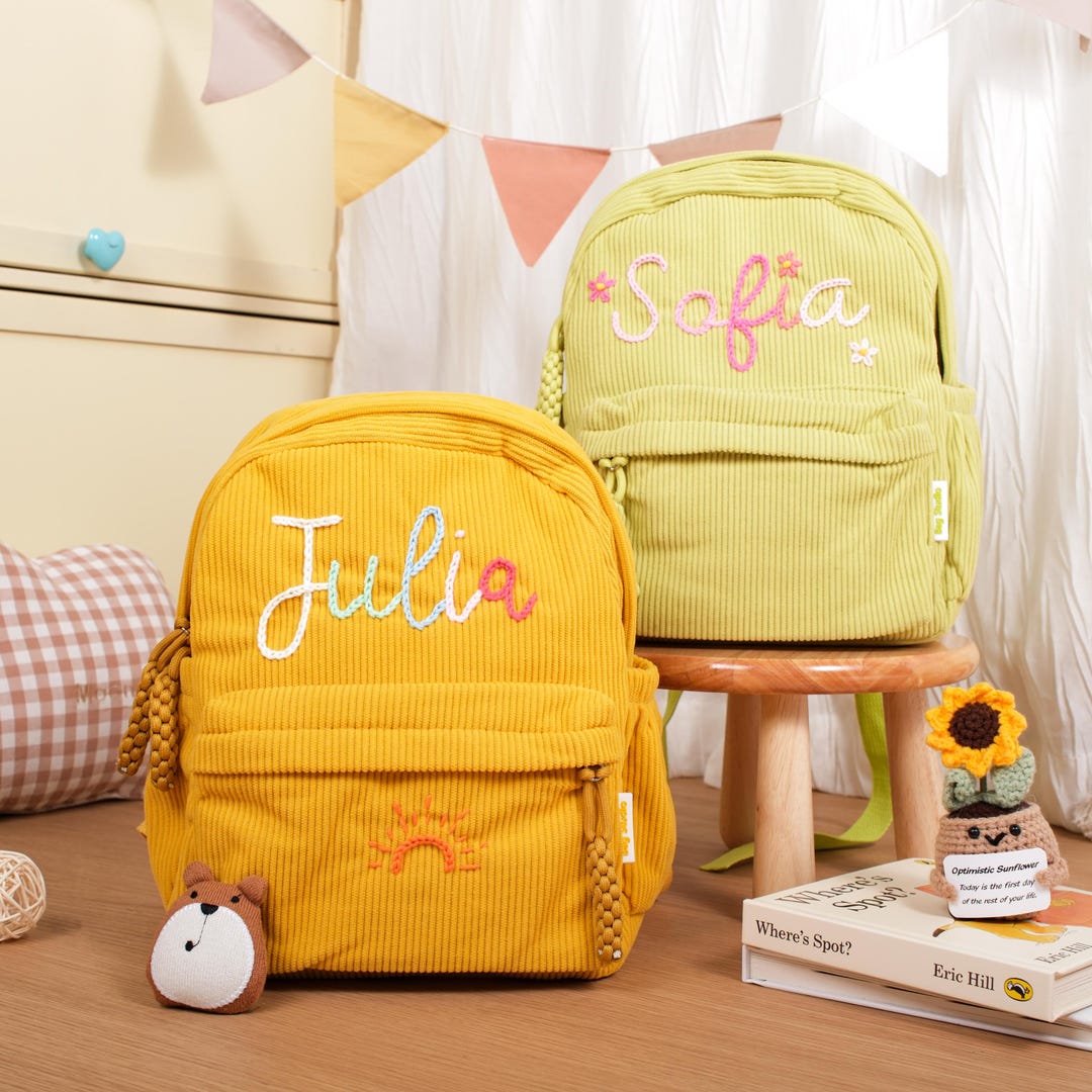 Personalized Corduroy Backpack | Custom Embroidered Name Toddler Bag ...