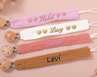 Personalisierter bestickter Schnullerclip, Monogramm Baby Schnullerhalter, individuelles Babynamengeschenk für Neugeborene