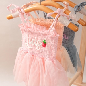 Personalized Custom Name Baby Tutu Dress – Hand Embroidered Birthday Romper, Cake Smash Outfit, First Birthday or Baby Shower Gift