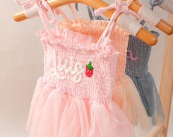 Personalized Baby Tutu Romper – Hand Embroidered Name, Cake Smash Outfit