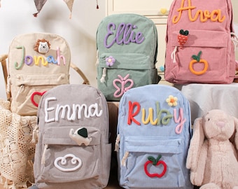 Mochilas infantiles de pana personalizadas / Hechas a mano con bordado personalizado / Duraderas y listas para la aventura