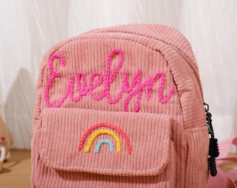 Mochila infantil de pana personalizada – Mochila con nombre bordado, regalo preescolar para niños y niñas