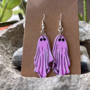 Ghost earrings, Pink Ghost Earrings, Spooky Cute Halloween Jewelry, Double-Sided Ghostie Dangles, Lightweight Earrings
