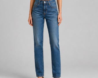 Premium high waisted straight leg jeans for womens, vintage Y2K denim pants, relaxed slim fit trousers,  anniversary gifts for her