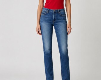Casual everyday slim straight jeans for women, high waist vintage Y2K inspired denim pants, classic trousers,  anniversary gifts for her