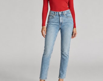 Luxury denim pants, vintage Y2K high waisted straight leg jeans for women,  relaxed slim fit trousers, perfect anniversary gifts for her