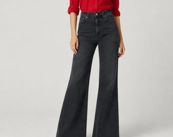 Wide leg jeans for women, high waisted denim trousers, retro flared pants, relaxed casual everyday style, birthday gifts for her