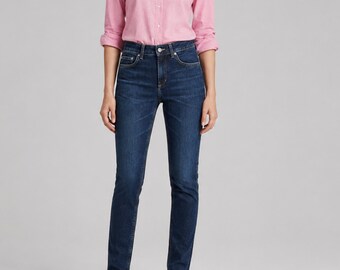 High waisted slim fit denim jean for womens, vintage Y2K inspired straight leg pants, casual everyday wear,  graduation gifts for her