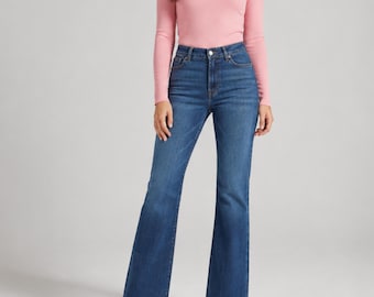 Flare high waisted jeans for women, vintage Y2K denim pants, retro bell bottom trousers, relaxed fit everyday fashion, perfect gifts for her