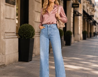 Everyday style wear high waisted denim jeans for womens, vintage inspired straight leg streetwear pants, birthday gifts for her