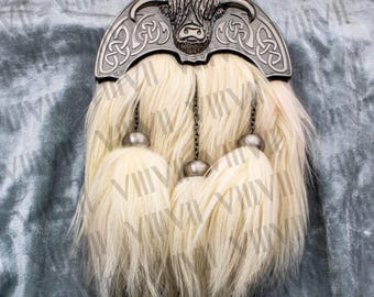 Handmade Highland Goat Fur Sporran: Scottish Kilt Accessory with Bull Cantle Scottish gifts Gift for DAD Gifts for Scottish