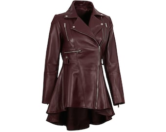 Women's Asymmetrical Black Peplum Leather Jacket gift for her luxury corporate gifts soft lamb skin leather valentine's day  gift