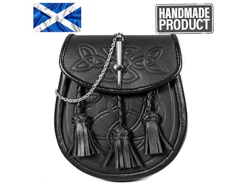 Embossed Celtic Leather Sporran Bag: Scottish Kilt Accessory.