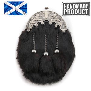 Antiker Löwe Rampant schwarzer Kaninchen Pelz Sporran: Schottischer Kilt Accessoire 630 Weihnachtsgeschenk Sporran