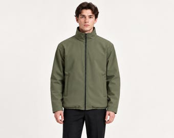 Mens lightweight softshell jacket, Christmas gift for him, High neck zip up, Windbreaker casual outdoor coat, Premium travel outerwear
