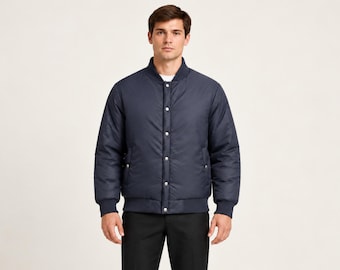 Padded bomber jacket, Lightweight zip up puffer coat, Birthday gift for him, Mens ribbed trim casual jacket, Everyday winter outerwear