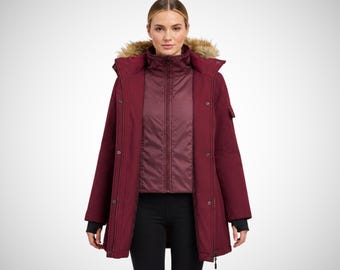 Waterproof softshell coat for women, Windbreaker winter outerwear, Anniversary gift for her, Luxury hooded fitted jacket