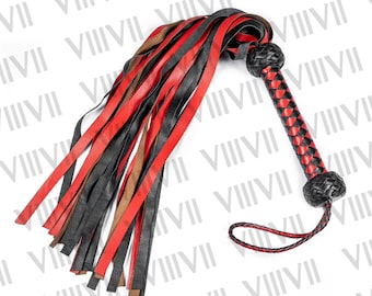 Flogger de cuero Látigo de disciplina Mango de madera ligero con colas suaves Látigo fetiche Regalos pervertidos para sumisos Regalo para amo 1900-2