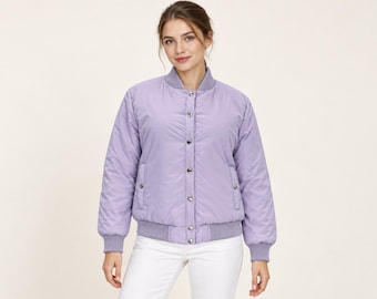 Lavender quilted jacket, Christmas gift for her, Lightweight padded coat, Snap button outerwear, Casual fall winter puffer jacket