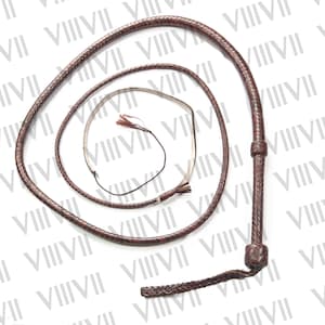 8ft Kangaroo Leather Bullwhip Natural Tan & Brown, 12/16 Plait, Handcrafted Aussie Whip, Indiana Jones Style, Real Hide Bullwhip