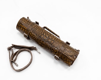 Crocodile genuine leather chef knife roll 16 slots of portable cutlery knives roll wrap holder knife travel and storage bag gifts for chef