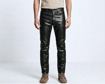Men leather pants handmade nappa cowhide biker trousers mens leather pants vintage streetwear custom fit mens clothing gift for him
