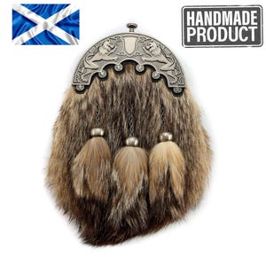 Sporran antico in pelliccia di coyote con leone rampante: accessorio per kilt scozzese 631 Regalo per PAPÀ Regali per Natale scozzesi Ideale per kilt