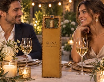 Borsa portabottiglie in pelle personalizzata con incisione, regalo di fidanzamento per la coppia, lussuosa borsa portabottiglie con manico