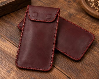 Custodia per telefono in pelle cucita a mano, classica pochette per cellulare con chiusura magnetica, porta telefono in pelle personalizzato, regalo con incisione personalizzata