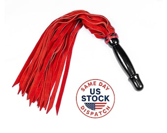 Handmade Suede Leather Flogger, Wooden Handle, 25 Tails