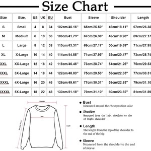 May include: A size chart for clothing, with measurements in inches and centimeters. The chart includes sizes from Small to 5X-Large, detailing bust, sleeve, shoulder, and length measurements. The text "Size Chart" is at the top.