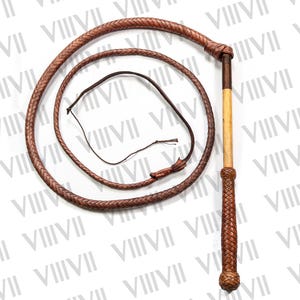 Stock Whip Brown 8ft Long Australian Genuine Leather , Bamboo Wood Handle, Handcrafted Cowhide Stock whip, Equestrian & Rodeo Training Whip