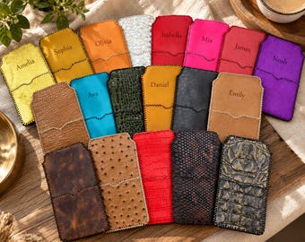 Custom Leather iPhone sleeve case , Personalized Mobile cover with Back Card Pocket & Keychain, Handmade genuine Leather, christmas gifts