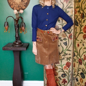1970s Faux Velvet Embroidered Dress