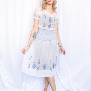 1930s Hungarian Embroidered Cotton Voile Dress Small image 2