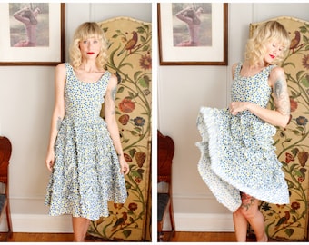 1950s Dress // Rhumba Ruffle Floral Dress // vintage 50s dress