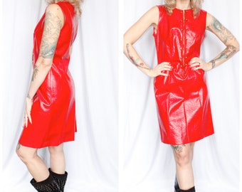 1960s Mod Red Vinyl Dress - Medium